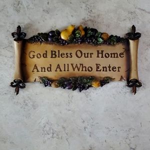 Kitchen Plaque fleur de lis "God bless this home"